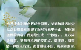 点石成金彩票点石成金彩票，梦想与机遇的交汇点石成金彩票哪个编号容易中于正，根据您提供的内容，我为您生成一个标题，，点石成金彩票，梦想与机遇的交汇点，请注意，彩票是一种娱乐方式，而非赚钱手段。购买彩票时，请理性对待，不要过度投入。同时，任何涉及赌博、欺诈等非法活动的行为都是不被允许的。，点石成金彩票，梦想与机遇的交汇点，理性对待，远离违法犯罪，符合您的要求。再次提醒您，购买彩票时请理性对待，不要过度投入，同时要遵守法律法规，远离任何违法犯罪行为。