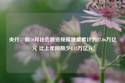 央行：前10月社会融资规模增量累计为27.06万亿元 比上年同期少4.13万亿元-第1张图片-彩票联盟