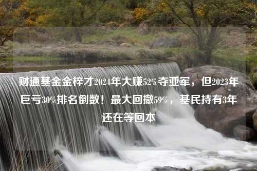 财通基金金梓才2024年大赚52%夺亚军，但2023年巨亏30%排名倒数！最大回撤59%，基民持有3年还在等回本