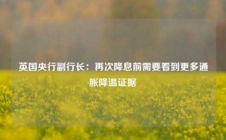 英国央行副行长：再次降息前需要看到更多通胀降温证据