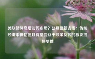 美联储降息后如何布局？公募最新支招：传统经济中低估值且有望受益于政策反转的板块或将受益