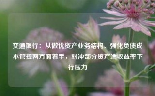 交通银行：从做优资产业务结构、强化负债成本管控两方面着手，对冲部分资产端收益率下行压力