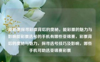 能彩票探寻彩票背后的奥秘，能彩票的魅力与影响能彩票选号的手机有哪些亚锦赛，彩票背后的奥秘与魅力，探寻选号技巧及影响，哪些手机可助选亚锦赛彩票，彩票背后的奥秘与魅力，探寻选号技巧及影响，哪些手机助力亚锦赛彩票选择