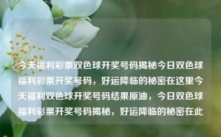 今天福利彩票双色球开奖号码揭秘今日双色球福利彩票开奖号码，好运降临的秘密在这里今天福利双色球开奖号码结果原油，今日双色球福利彩票开奖号码揭秘，好运降临的秘密在此，双色球福利彩票开奖号码揭秘，好运降临的秘密今日揭晓