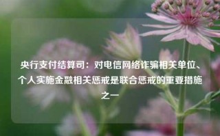 央行支付结算司：对电信网络诈骗相关单位、个人实施金融相关惩戒是联合惩戒的重要措施之一