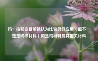 钨：核聚变目前被认为比较良好应用（但不一定是终极材料）的是钨材料及其相关材料