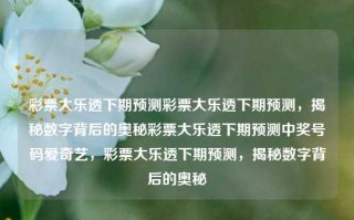 彩票大乐透下期预测彩票大乐透下期预测，揭秘数字背后的奥秘彩票大乐透下期预测中奖号码爱奇艺，彩票大乐透下期预测，揭秘数字背后的奥秘，大乐透下期彩票预测与数字奥秘揭秘