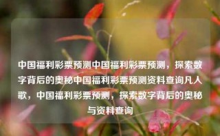 中国福利彩票预测中国福利彩票预测，探索数字背后的奥秘中国福利彩票预测资料查询凡人歌，中国福利彩票预测，探索数字背后的奥秘与资料查询，中国福利彩票预测，探索数字奥秘与资料查询的秘密