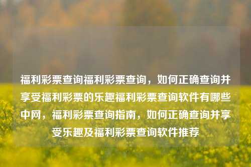 福利彩票查询福利彩票查询，如何正确查询并享受福利彩票的乐趣福利彩票查询软件有哪些中网，福利彩票查询指南，如何正确查询并享受乐趣及福利彩票查询软件推荐，福利彩票查询指南，如何正确查询并享受乐趣与福利的双重收获-第1张图片-彩票联盟