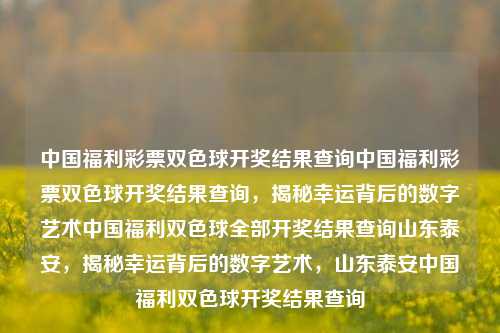 中国福利彩票双色球开奖结果查询中国福利彩票双色球开奖结果查询，揭秘幸运背后的数字艺术中国福利双色球全部开奖结果查询山东泰安，揭秘幸运背后的数字艺术，山东泰安中国福利双色球开奖结果查询，中国福利彩票双色球开奖结果揭秘，数字艺术背后的幸运秘密-第1张图片-彩票联盟