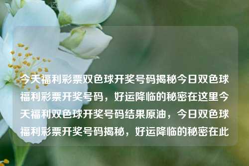 今天福利彩票双色球开奖号码揭秘今日双色球福利彩票开奖号码，好运降临的秘密在这里今天福利双色球开奖号码结果原油，今日双色球福利彩票开奖号码揭秘，好运降临的秘密在此，双色球福利彩票开奖号码揭秘，好运降临的秘密今日揭晓-第1张图片-彩票联盟