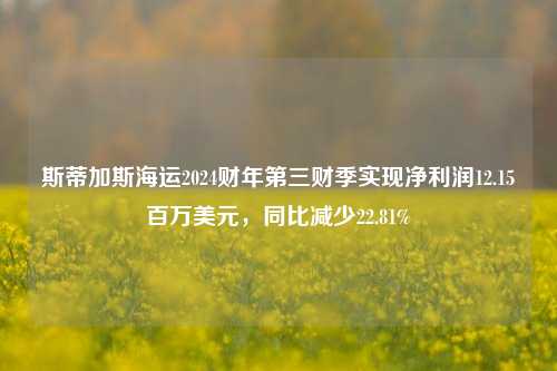 斯蒂加斯海运2024财年第三财季实现净利润12.15百万美元，同比减少22.81%-第1张图片-彩票联盟