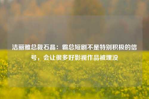 洁丽雅总裁石晶：霸总短剧不是特别积极的信号，会让很多好影视作品被埋没-第1张图片-彩票联盟